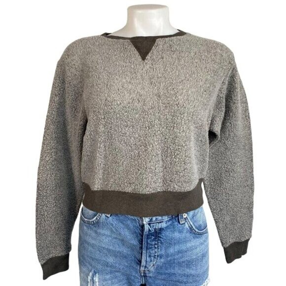 Goodlife Tops - GoodLife Grey Crop Sherpa Sweatshirt Reversible Made in the USA Sweatshirt